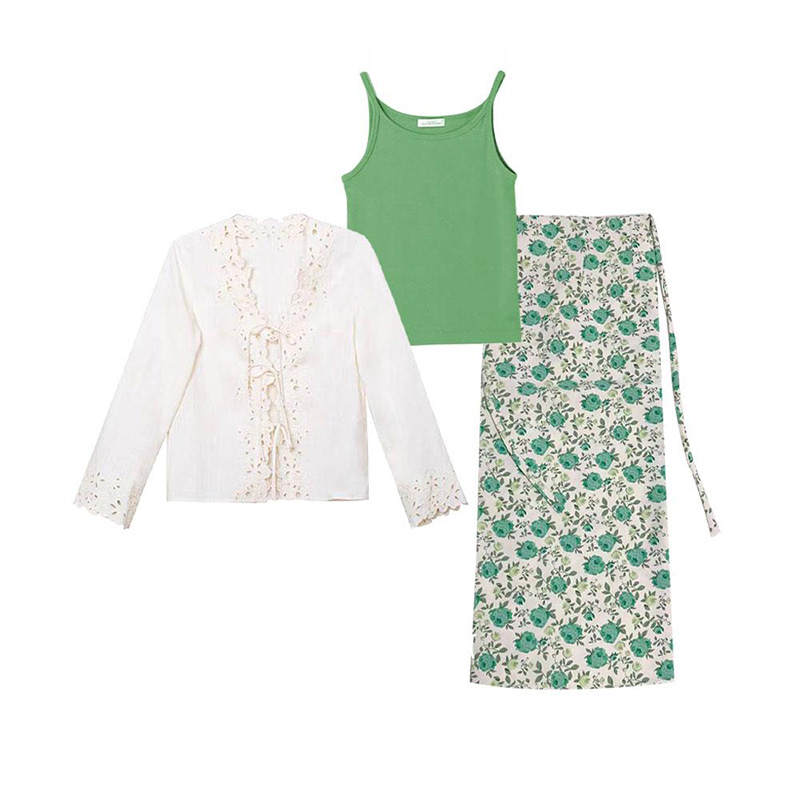 MARIE·COCO Two Piece Skirt Sets Women's Green Crew Neck Moderate Long