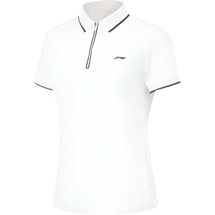 Li-Ning Li Ning T Shirts Women's White Lapel Moderate Straight Fit
