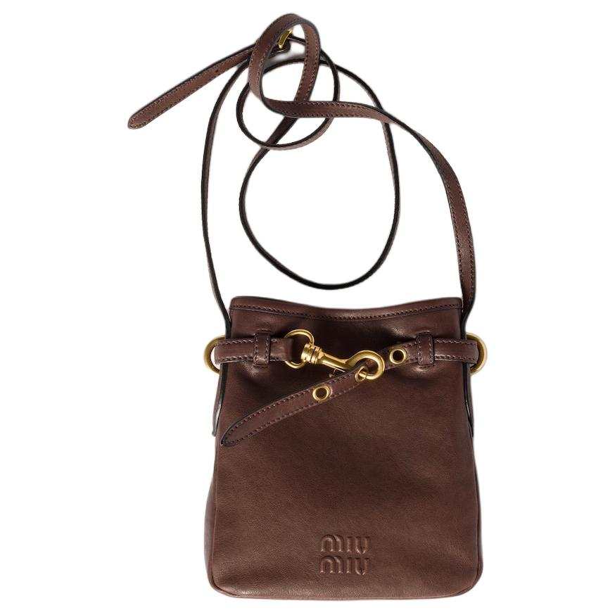 MIU MIU Lambskin With Cotton Bucket Bag Crossbody Bag Women's Brown