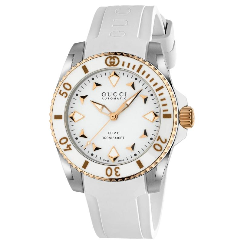GUCCI Dive Collection Wrist Watches Automatic Mechanical Movement Rubber Strap 36mm White Dial Women's Watch
