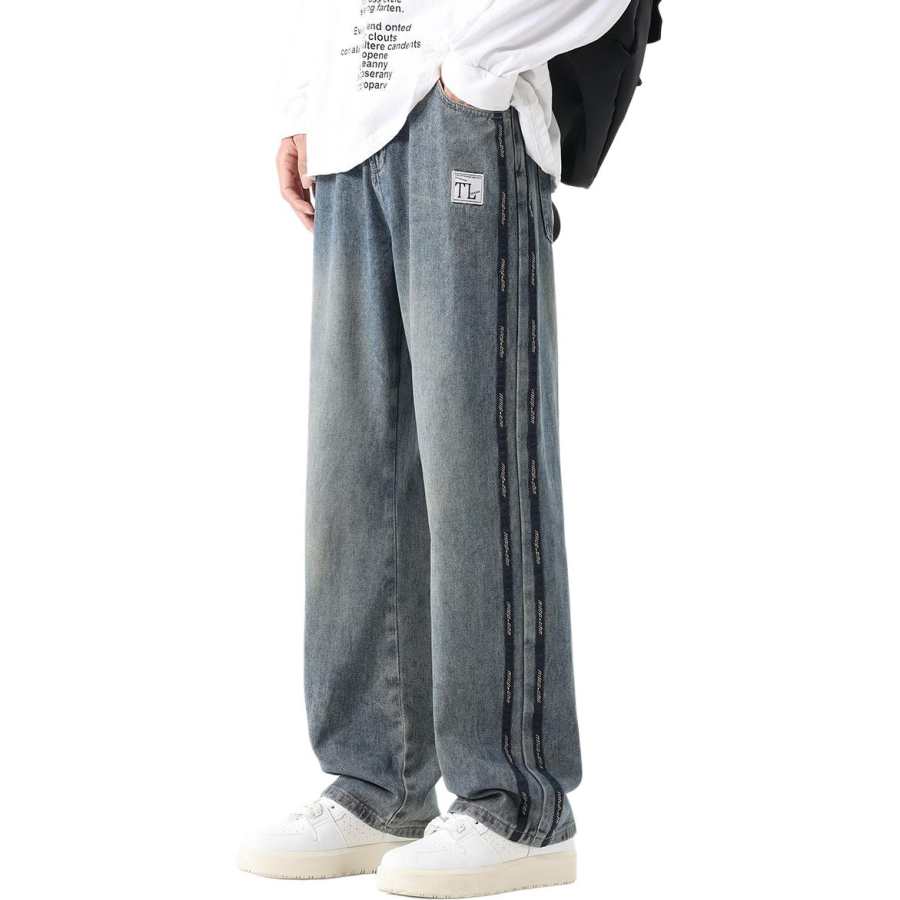 Tonlion Jeans Unisex Vintage Blue Moderate Straight Fit Pants