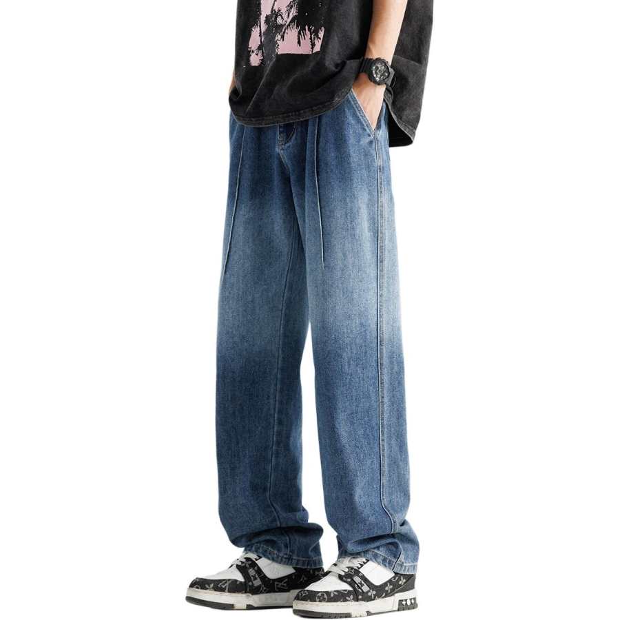 Tonlion Jeans Unisex Blue Gray Moderate Straight Fit Pants