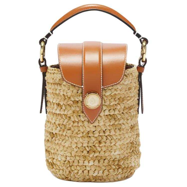 ERMANNO SCERVINO Raffia One Shoulder Crossbody Bucket Bag Handbag Mini Women's Brown
