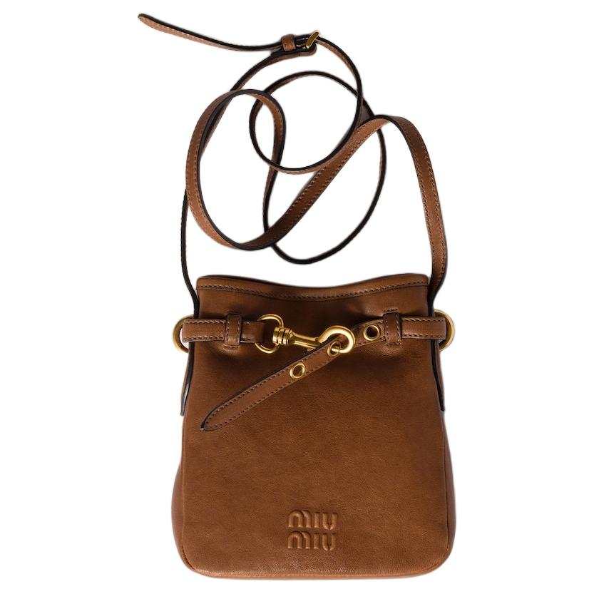 MIU MIU Lambskin With Cotton Bucket Bag, Shoulder Bag Women's Oak Brown