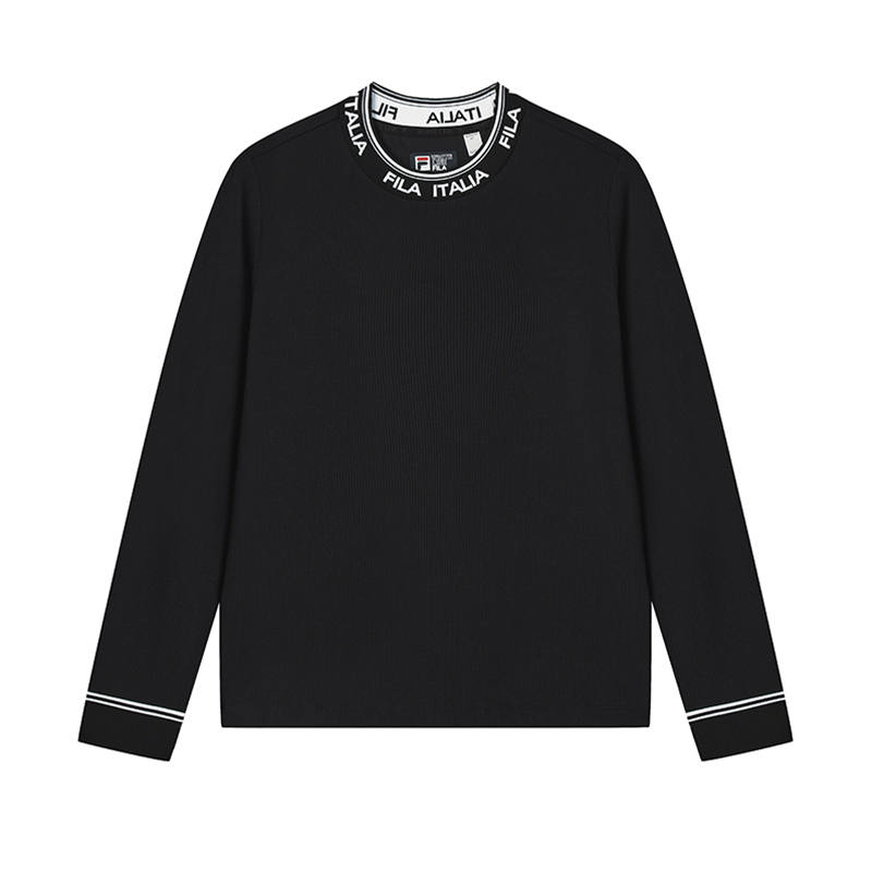 FILA WHITE T Shirts Women's Jet Black Crew Neck Moderate Straight Fit