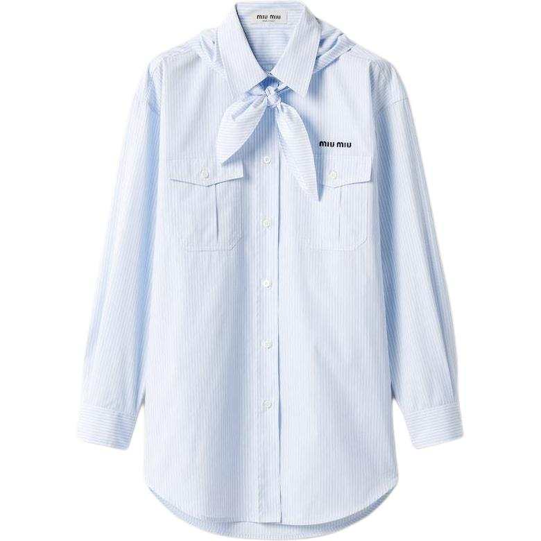 Miu Miu Scarf-Detailed Striped Poplin Shirt