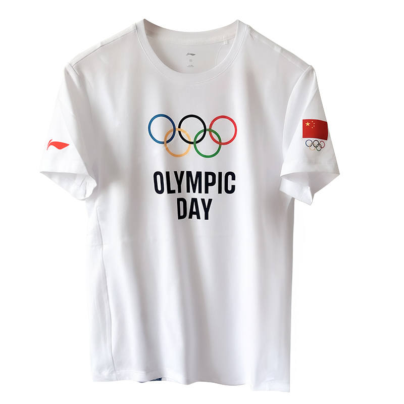Li-Ning Li Ning T Shirts Unisex White Crew Neck Moderate Straight Fit
