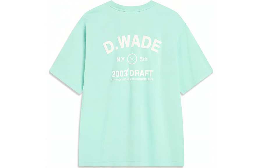 Li-Ning Li Ning T Shirts Men's Clear Water Teal Crew Neck Moderate Straight Fit