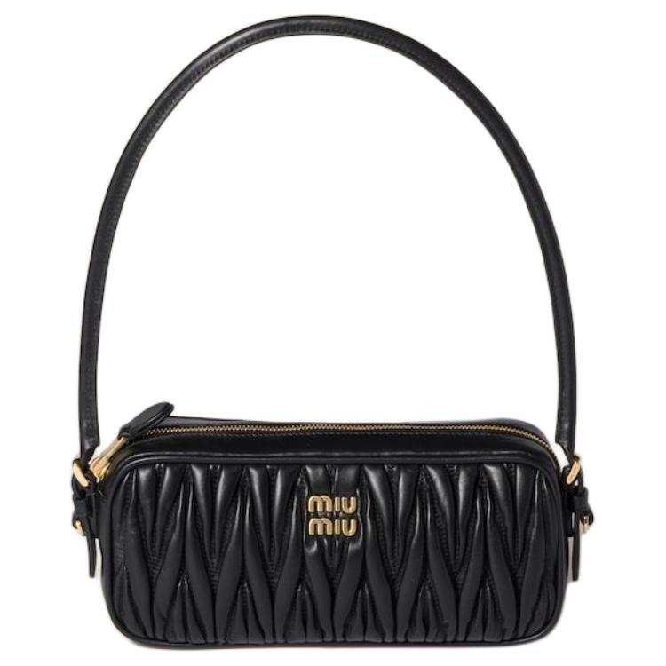 MIU MIU Lambskin With Cotton Shoulder Bag Women's Black