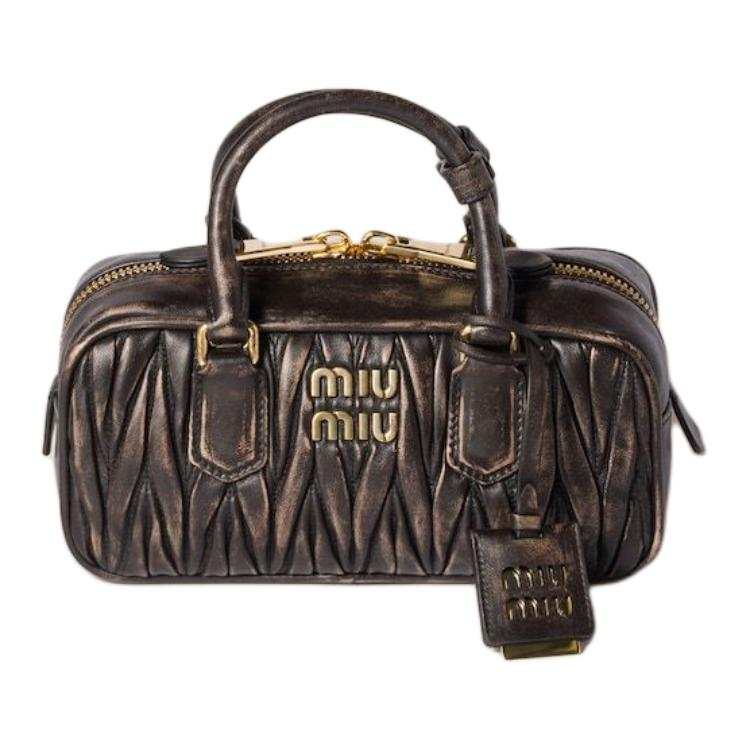 MIU MIU Sheepskin With Cotton Handbag Women's Coffee Brown
