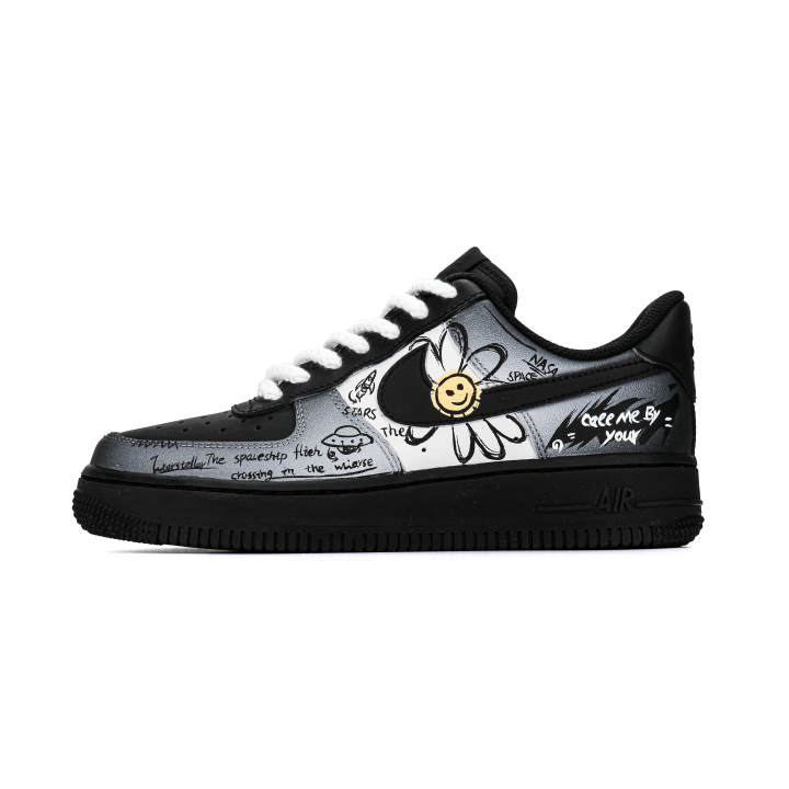 Nike Nike Air Force 1 Synthetic Leather Cushioning Height Increasing Low top Skateboard Shoes Women's Black