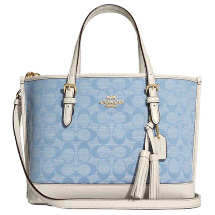 COACH Canvas With Leather Tote Bag, Shopping Bag, Handbag, Crossbody Bag 25 Women's Blue Monogram White