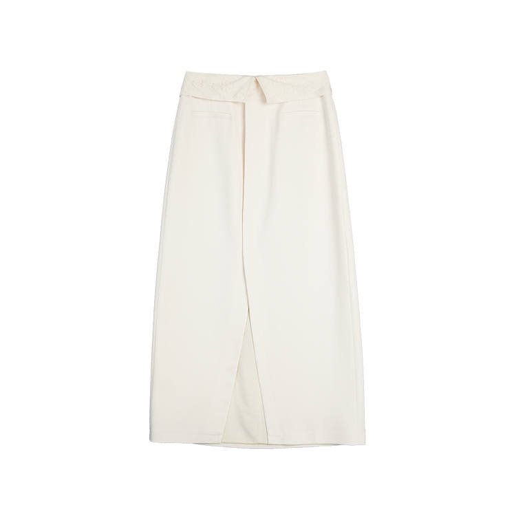 ELLE Casual Long Skirts Women's Ecru Moderate Long A Line Skirt