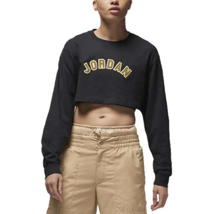 Jordan Jordan Crop Tops Women's Black Crew Neck Moderate