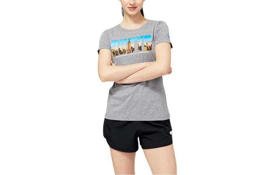 New Balance New Balance NYC Marathon T Shirts Women's Gray Crew Neck Moderate Straight Fit