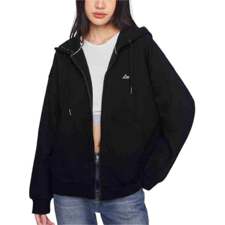 Lee Sweatshirts Women's Black Hooded Moderate Cardigan