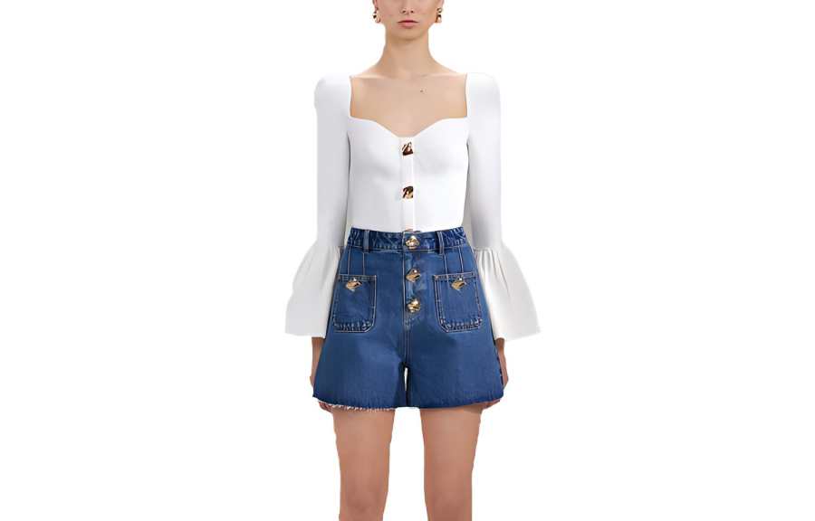 Self-portrait Self Portrait Knitwear Women's White Square Collar Moderate Base Layer