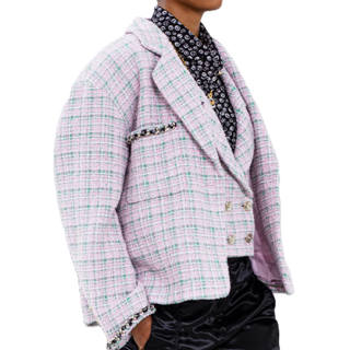 CHANEL Jackets Women's Pink/Green Suit Collar Moderate Chanel Inspired
