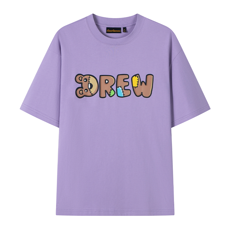 Drew house T Shirts Men's Lavender Crew Neck Thin Straight Fit