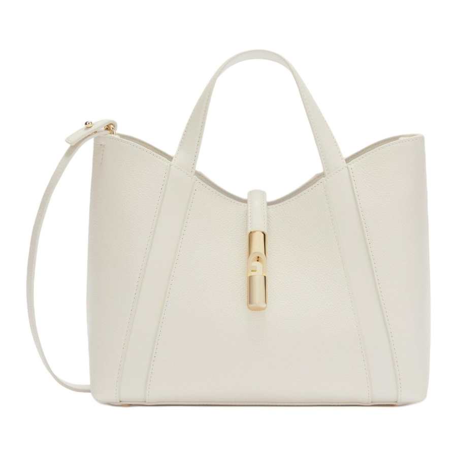Furla GOCCIA Calfskin Tote Crossbody Bag Handbag Small Women's White