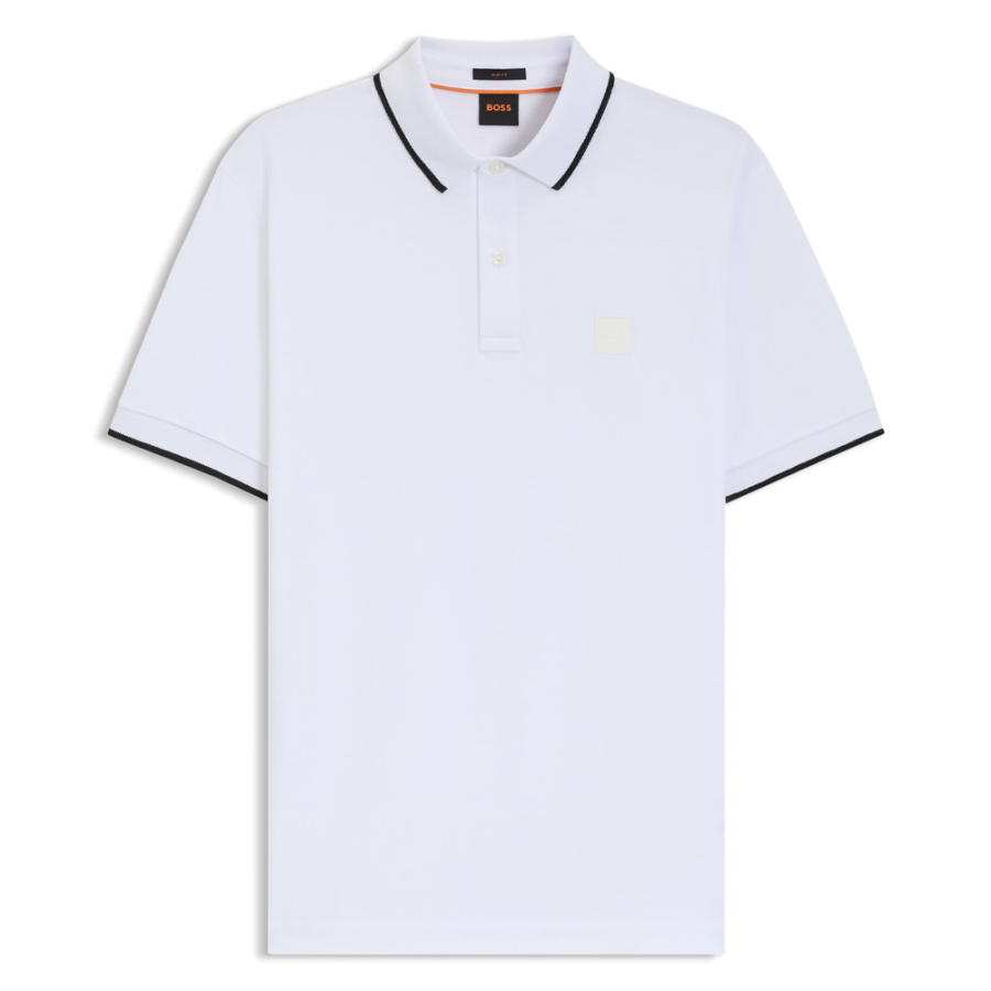 HUGO BOSS FW23 Stretch Cotton Slim Fit Polo Shirt With Logo Patch Polo Shirt Men's White