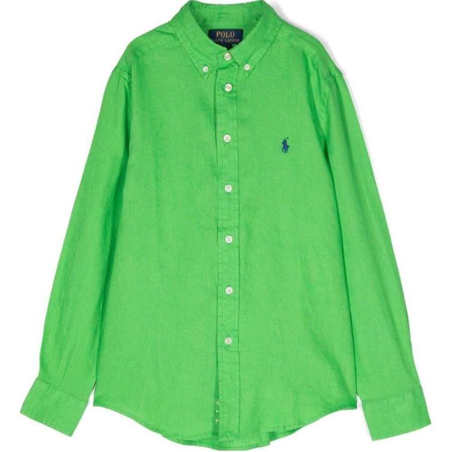 Polo Ralph Lauren SS22 Solid Color Animal Pattern Shirt Spring Fall Kids' Green