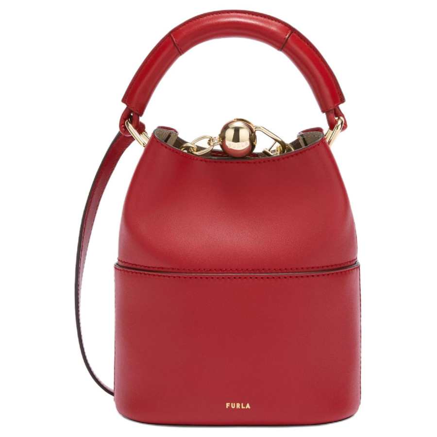 Furla NAPOLI Double Layer Calfskin Bucket Bag, Shoulder Bag, Handbag Mini Women's Red