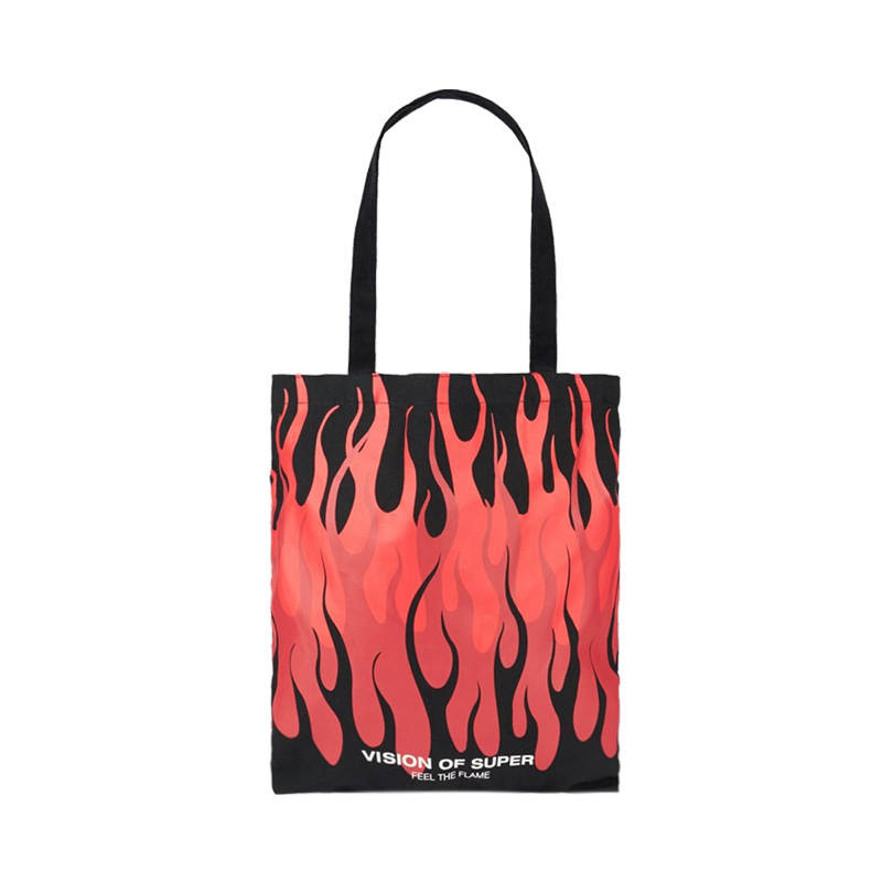 Vision Of Super 100% Cotton Canvas Shoulder Bag Handbag Regular Unisex Black Red