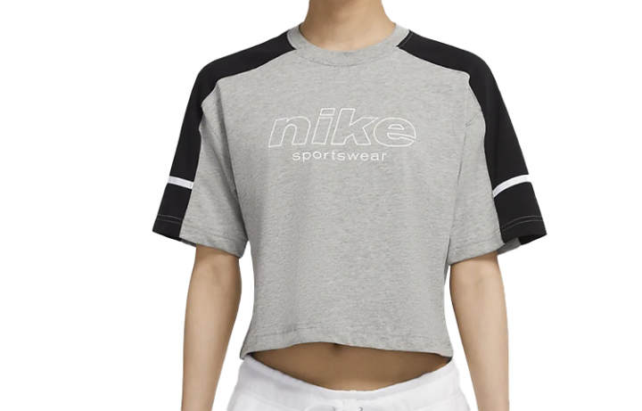 Nike Nike T Shirts Women's Black Gray Crew Neck Moderate Straight Fit