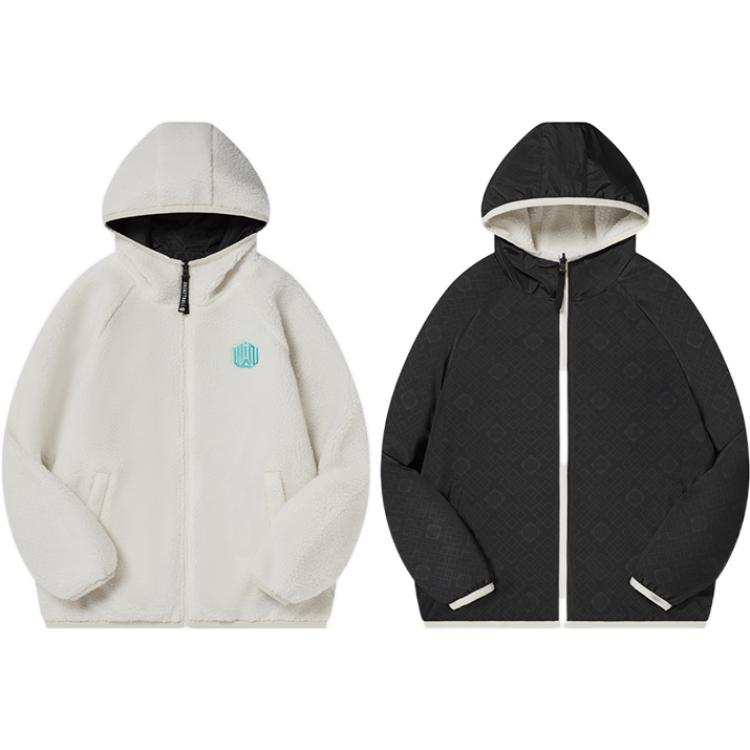 PEAK Velvet Jackets Men's White Hooded Thickened And Fleece Lined