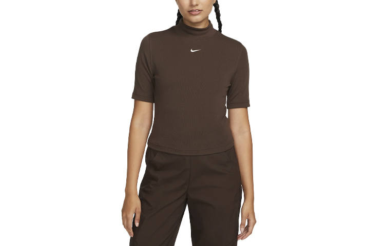 Nike Nike T Shirts Women's Brown Turtleneck Moderate Straight Fit