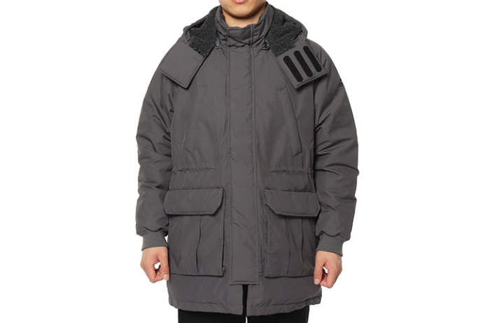 Adidas Adidas Down Jackets Men's Gray Hooded Moderate Down Jacket