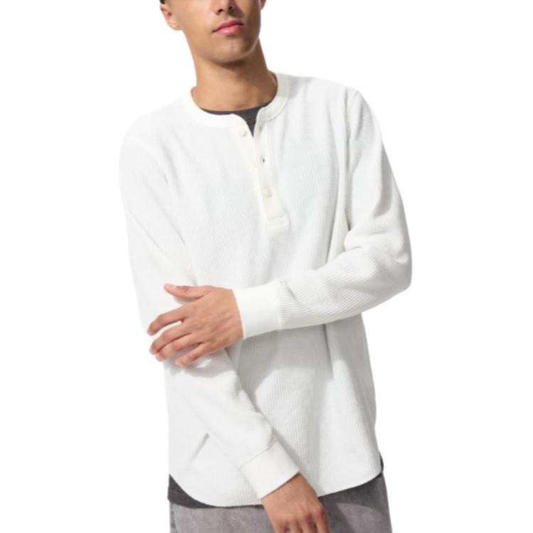 UNIQLO T Shirts Men's White Henry Collar
