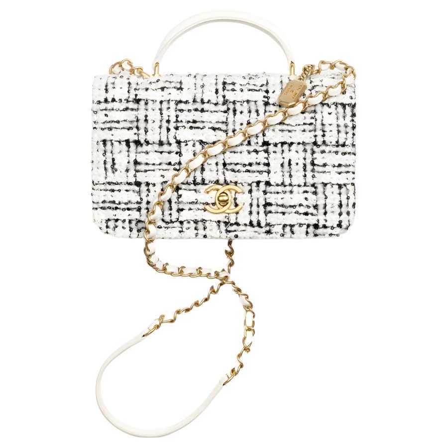 CHANEL Tweed Lambskin Flap Bag, Shoulder Bag, Crossbody Bag, Handbag Mini Women's White/Black