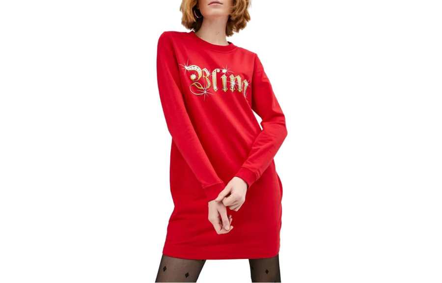 LOVE MOSCHINO Long Sleeved Dresses Women's Red Crew Neck Moderate Short