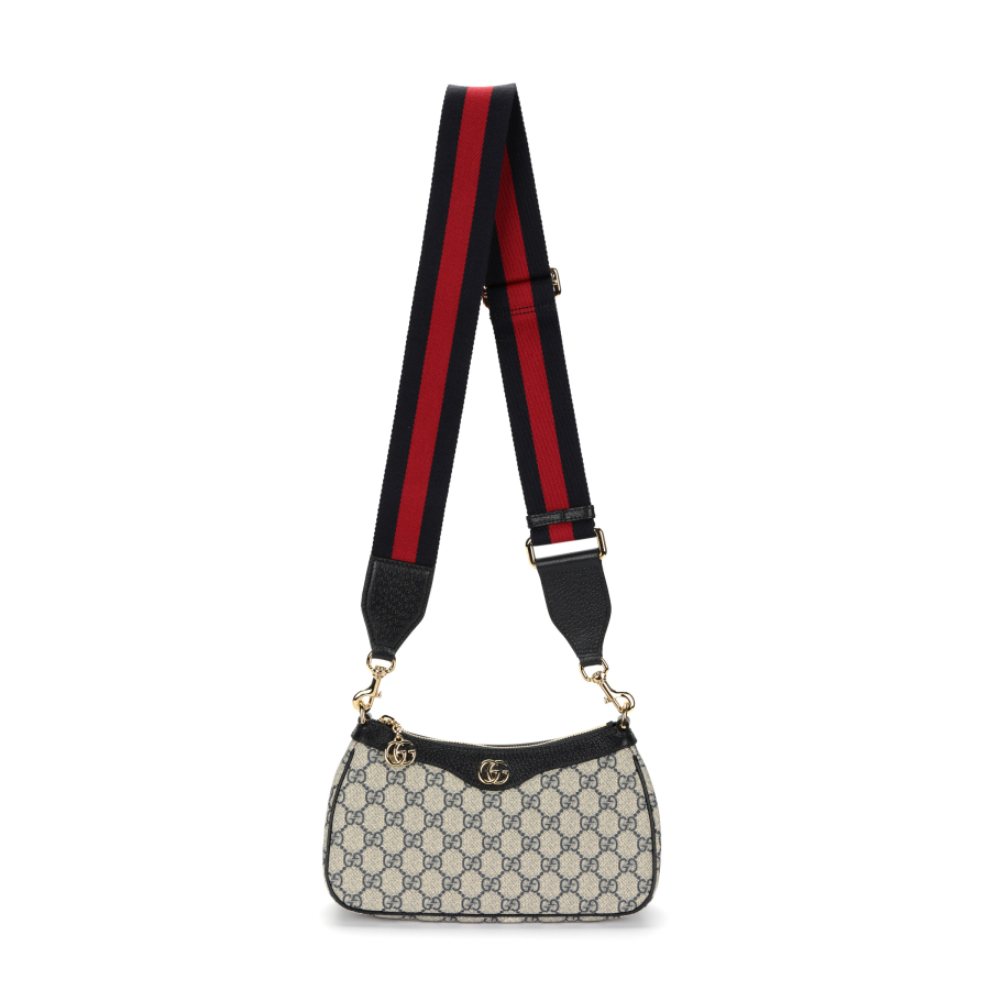 GUCCI Ophidia Canvas With Leather Trim Shoulder Bag, Handbag, Shoulder Bag Small Women's Beige & Blue