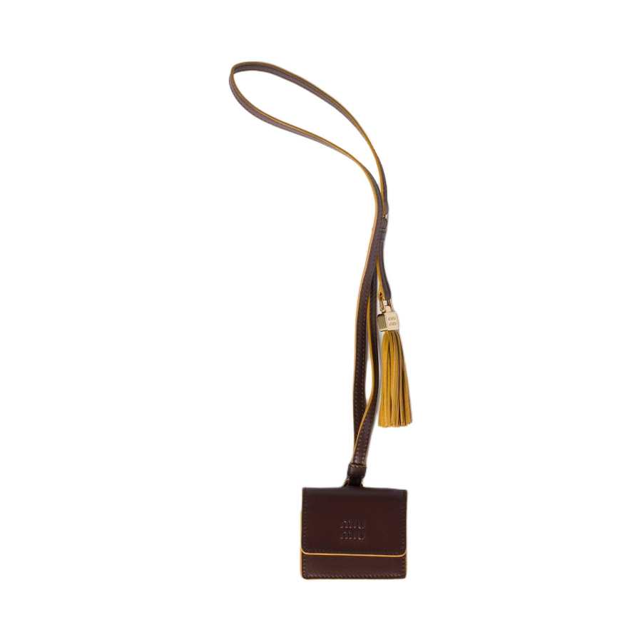 MIU MIU Leather Earphone Case Mini Unisex Briarwood & Whisky