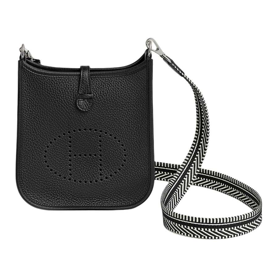 HERMES Evelyne Clemence Bullock Leather Crossbody Bag, Shoulder Bag 16 Women's Black & Ecru