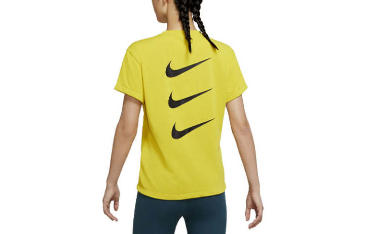 Nike Nike Dri Fit Running T Shirts Women's Yellow Crew Neck Moderate Straight Fit