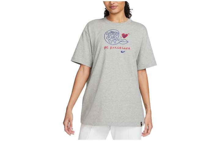 Nike Nike T Shirts Women's Gray Crew Neck Moderate Straight Fit