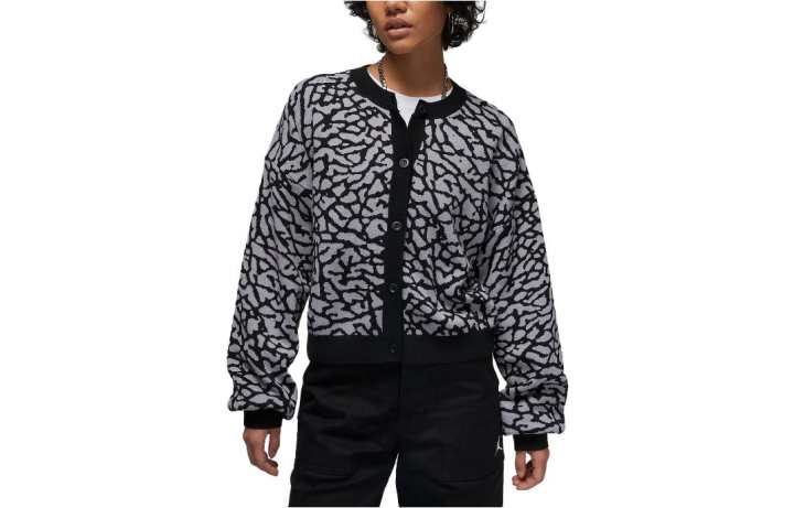 Jordan JORDAN Women'ss Flight Jacquard Knit Cardigan Asia Sizing Black Cement Grey