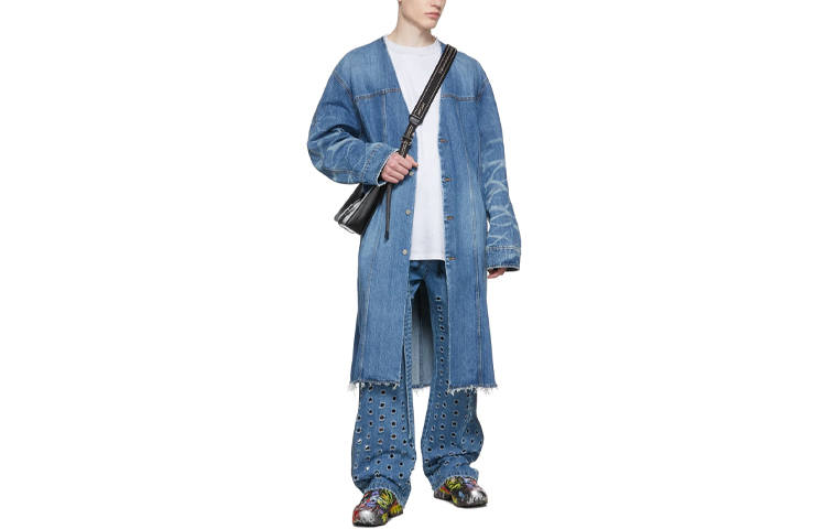 WE11DONE WE11DONE Denim Jackets Men's Blue V Neck Moderate Other