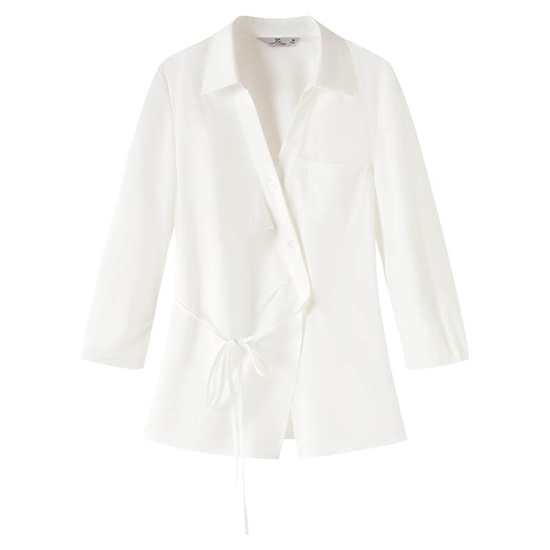 XIANGYING Shirts Women's White Lapel Moderate Nipped In Waist