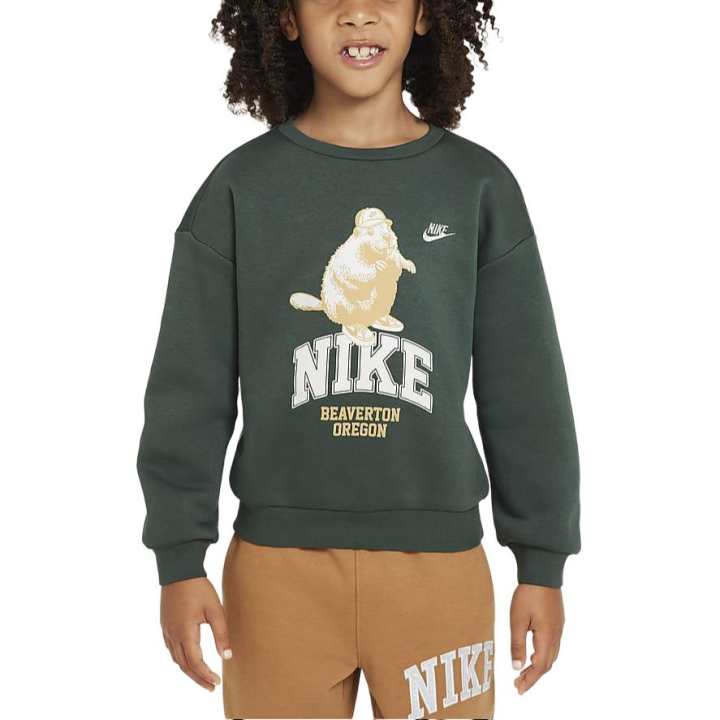Nike Nike Sweatshirt Icon Fleece Lined Crew Neck Drop Shoulder Long Sleeved Vintage Green Children Aged 3 7 Years Old