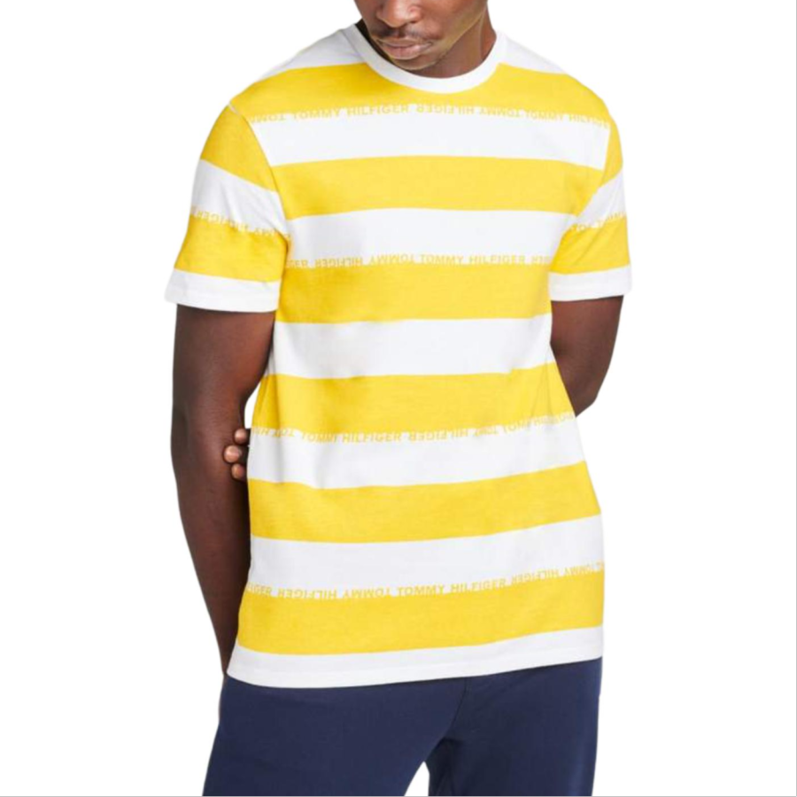 Tommy Hilfiger T Shirts Men's Yellow Crew Neck Moderate