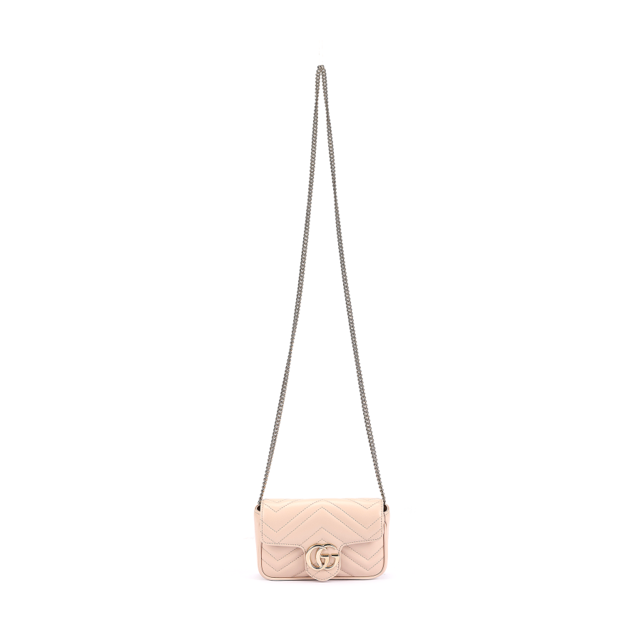 GUCCI GG Marmont V Shaped Leather Shoulder Bag, Crossbody Bag Extra Mini Women's Light Pink