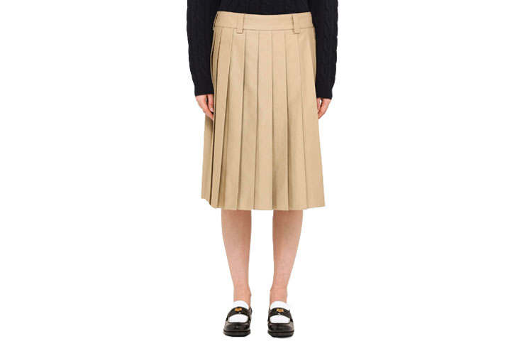 MIU MIU Casual Long Skirts Women's Khaki Moderate Mid Length Pleated Skirt