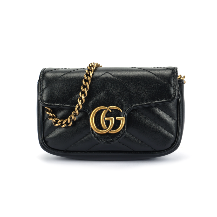 GUCCI GG Marmont Chain Coin Purse Black Leather
