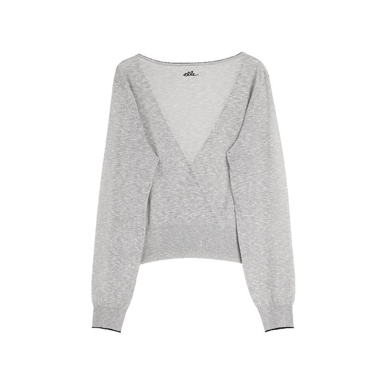 ELLE Knitwear Women's Light Gray V Neck Thin