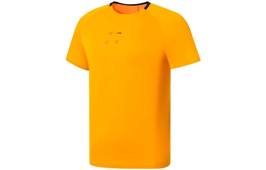 Li-Ning Li Ning Running Collection Running T Shirts Men's Orange Crew Neck Moderate Straight Fit